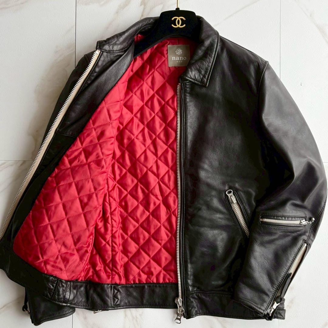 美品◆ナノユニバース ラムレザー シングルライダース ジャケット キルティング