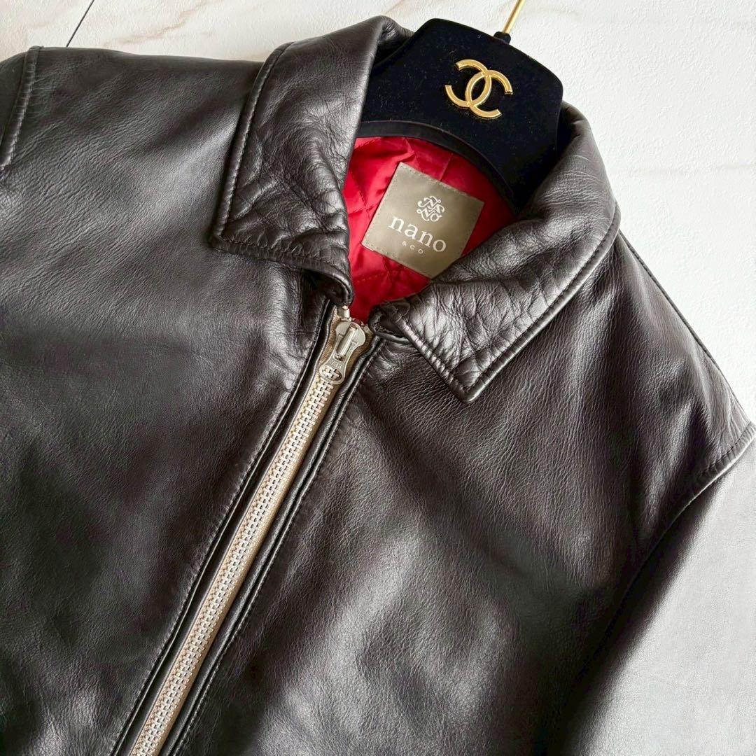 美品◆ナノユニバース ラムレザー シングルライダース ジャケット キルティング