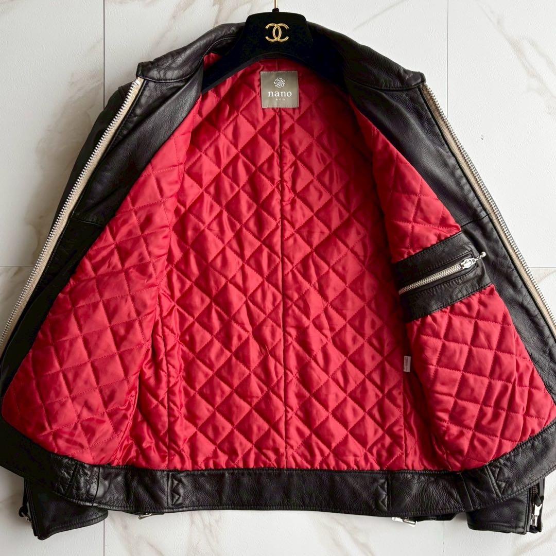 美品◆ナノユニバース ラムレザー シングルライダース ジャケット キルティング