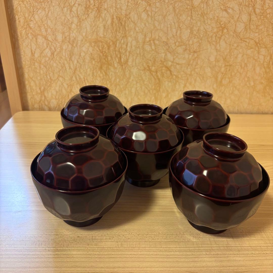 輪島塗大向高洲堂 月に春秋桜楓金蒔絵 漆器吸物椀5客