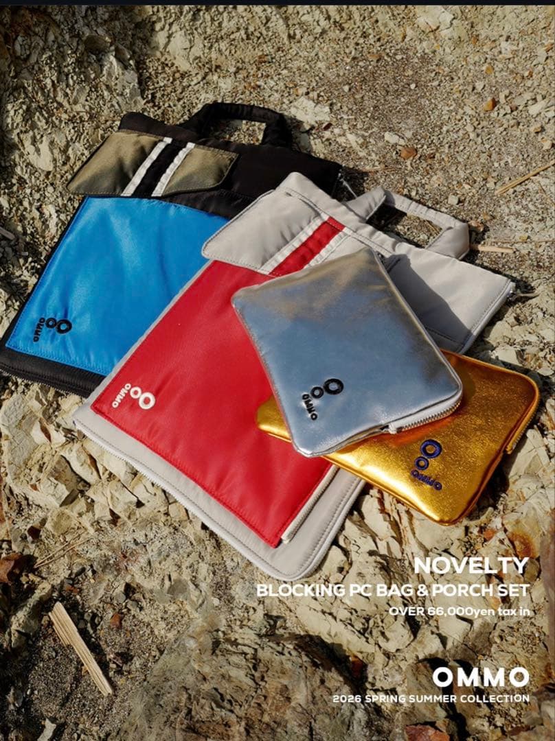 OMMO PCバック(グレー×レッド)&ポーチ(シルバー) ノベルティ