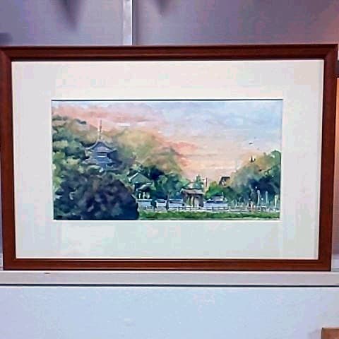 水彩画　仏生山法然寺　夕暮れ