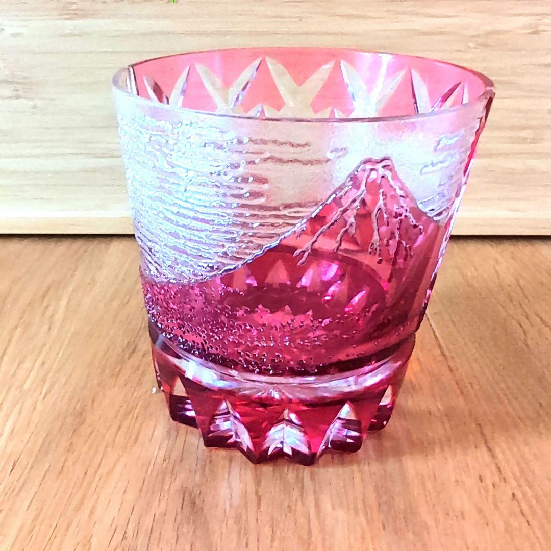 江戸切子 赤富士 伝統工芸士木村泰典 ロックグラス 共箱 専用箱付き ✨美品✨