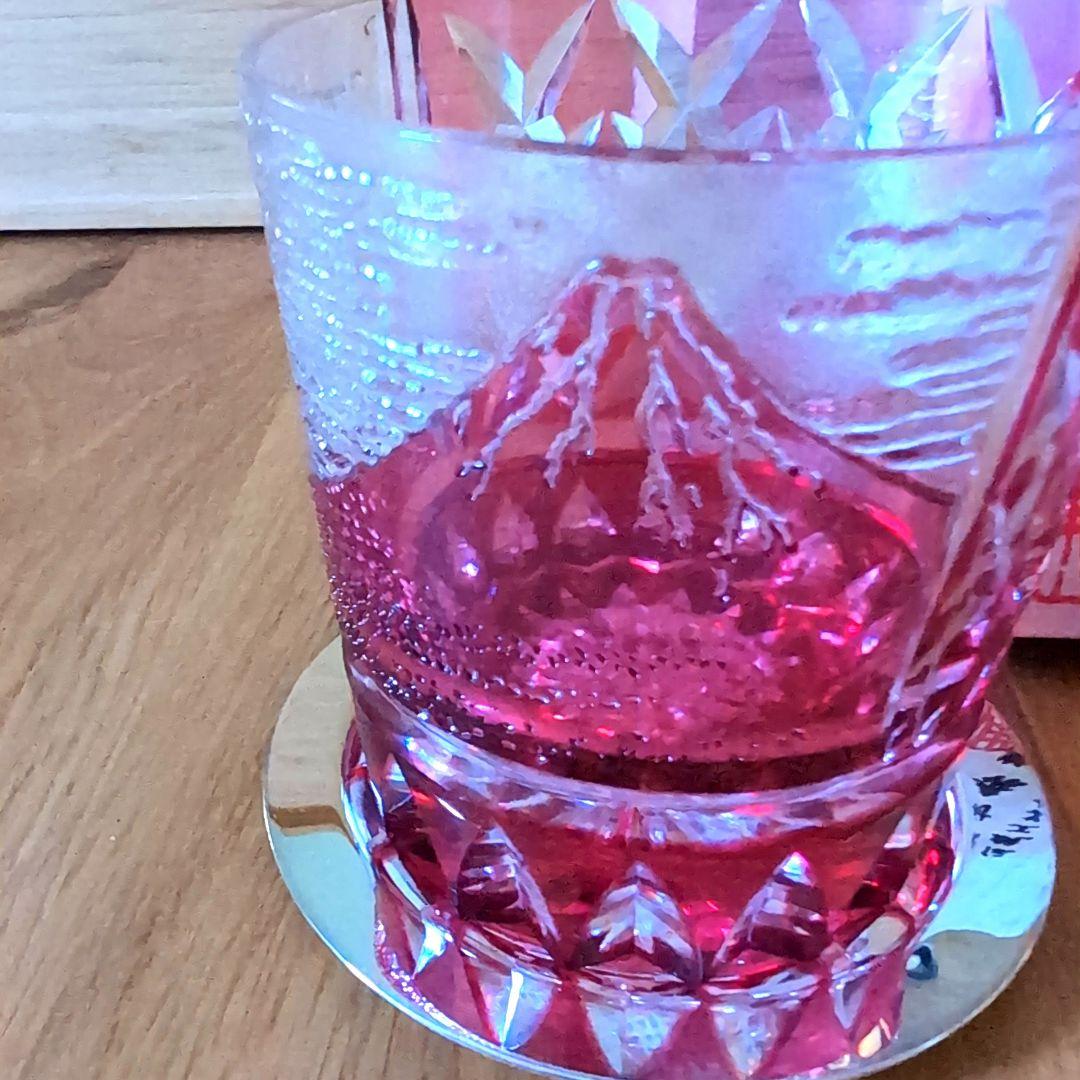 江戸切子 赤富士 伝統工芸士木村泰典 ロックグラス 共箱 専用箱付き ✨美品✨