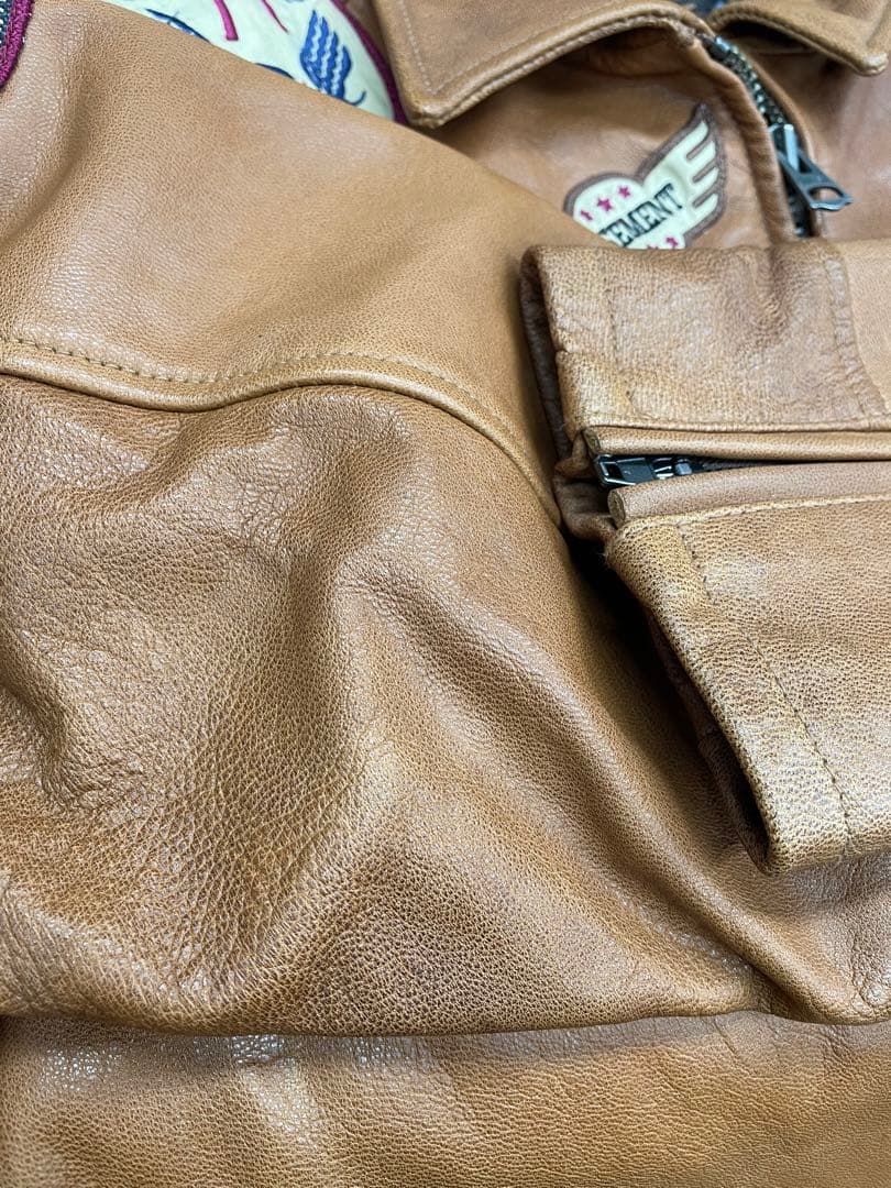 ローブローナックル ライダースジャケット ワッペン 山羊革 ブラウン XLサイズ