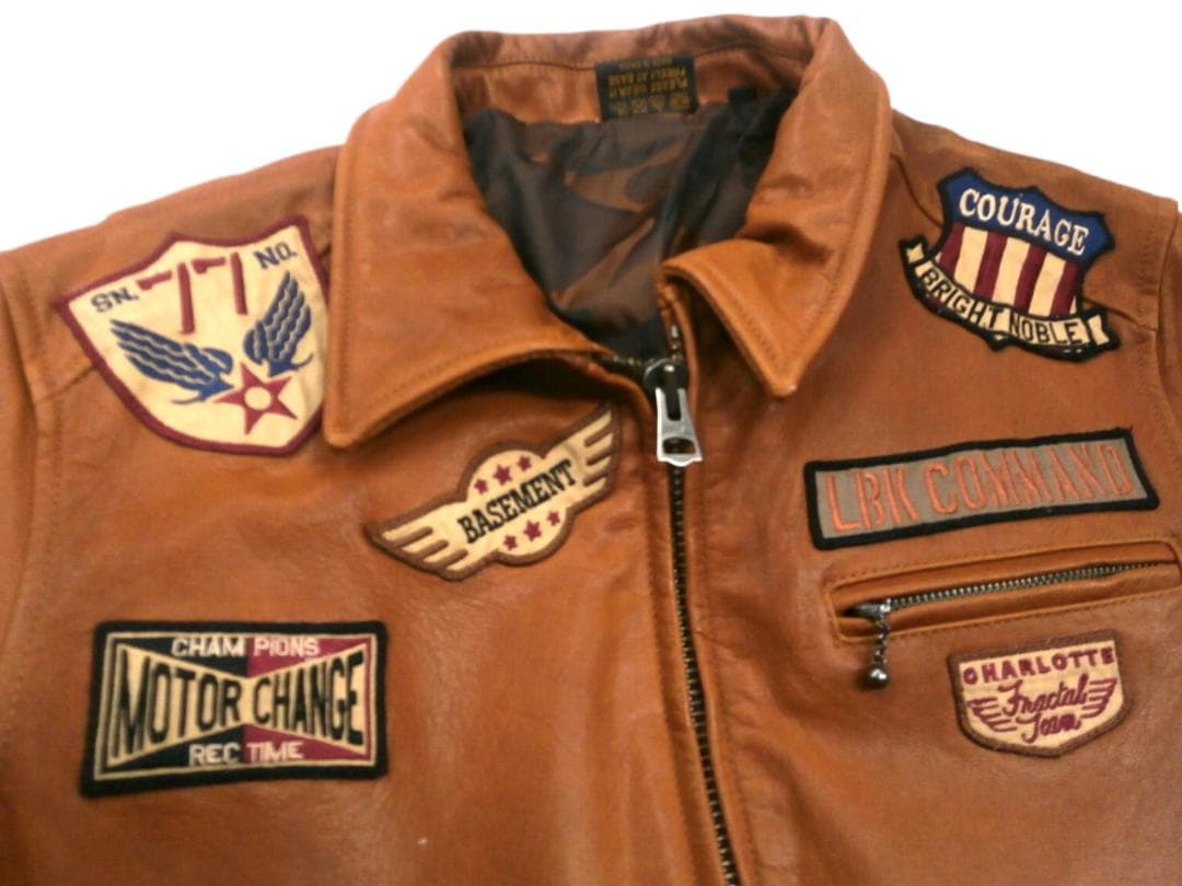 ローブローナックル ライダースジャケット ワッペン 山羊革 ブラウン XLサイズ
