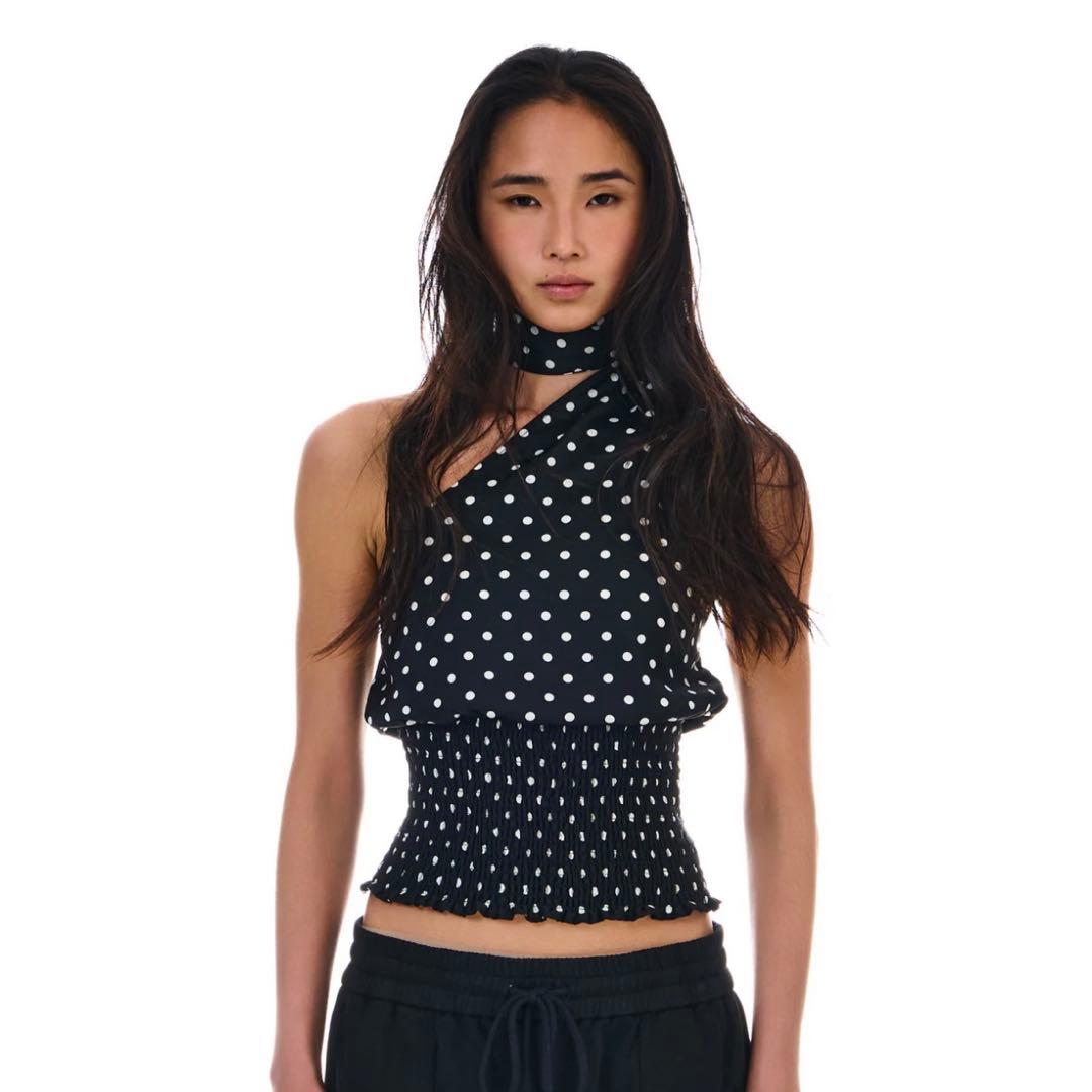 トップス BEEDEN DOTS SCARF NECK TOPS