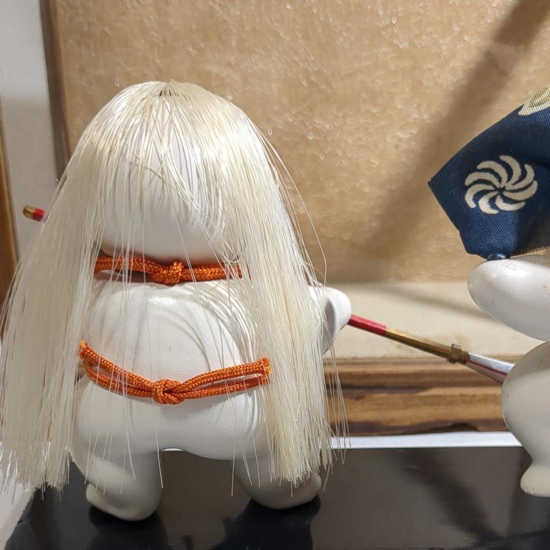 加賀人形 伝統工芸 獅子舞と薙刀 男童 ガラスケース付 昭和レトロ 旧家保管品