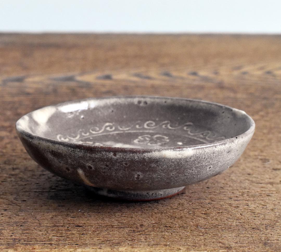 江戸 八代焼 古高田 三島象嵌盃 小皿 / 肥後 熊本 酒器 古陶器 古伊万里