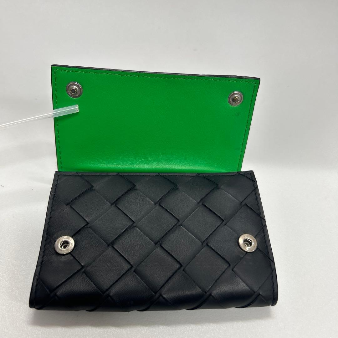 BOTTEGA VENETA黒 レザー キーケース 編み込みデザイン
