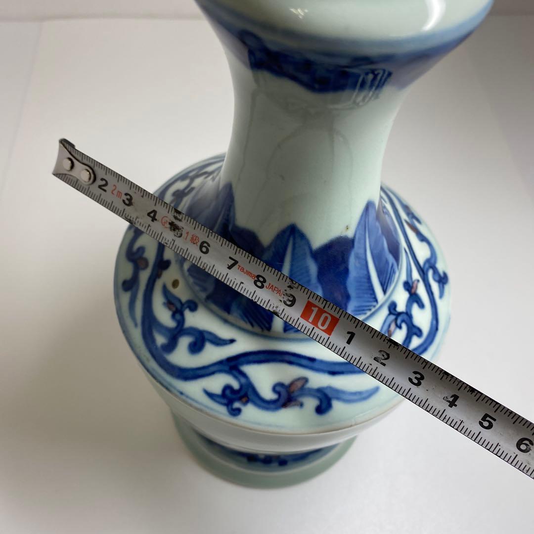 中国清時代　大清光緒年製　釉裏紅人物画花瓶　高さ約24㎝　東Y7-0331☆2F