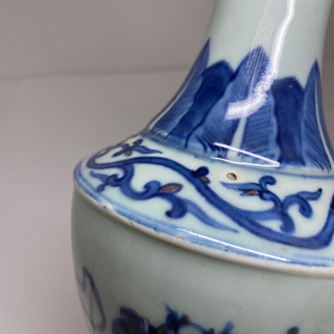 中国清時代　大清光緒年製　釉裏紅人物画花瓶　高さ約24㎝　東Y7-0331☆2F