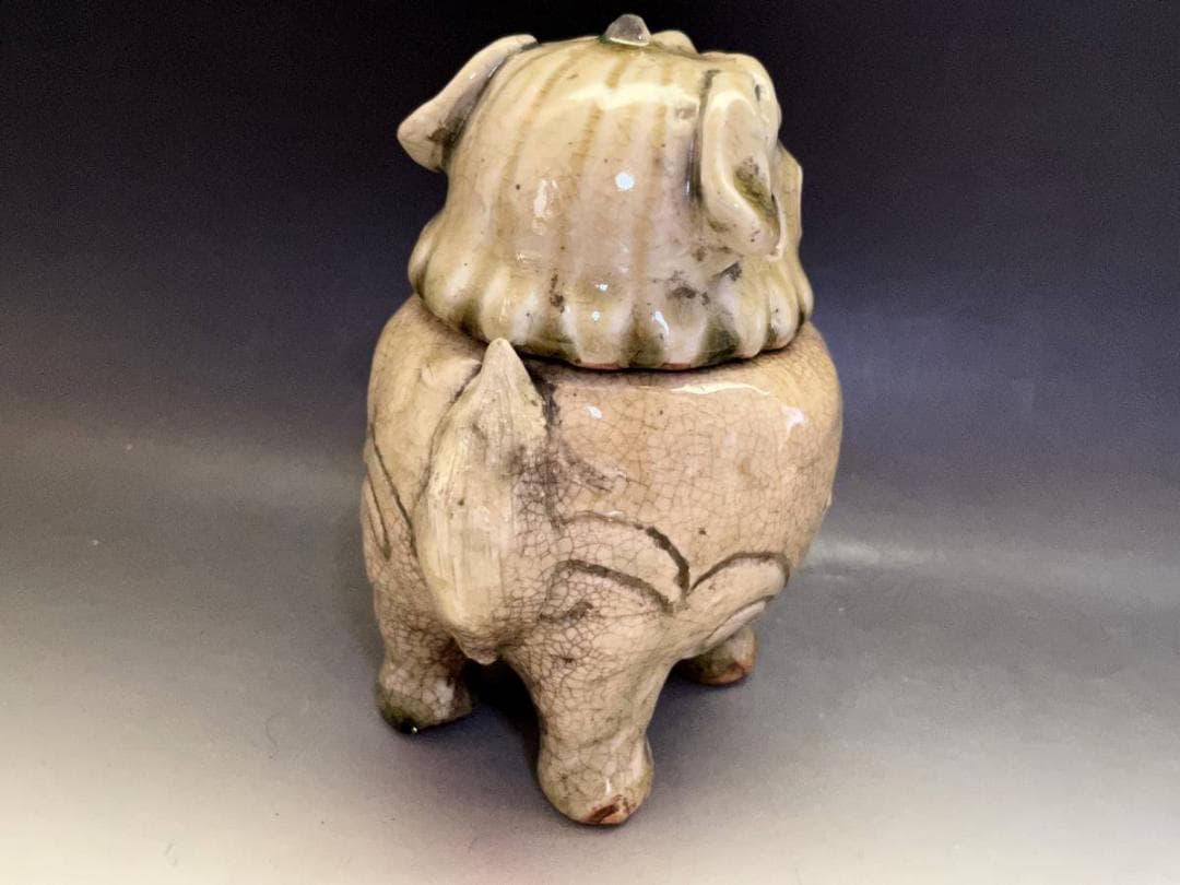 香炉■古い獅子香炉 (江戸期) 透かし獅子頭火屋 古陶器 四つ足 時代物 骨董■