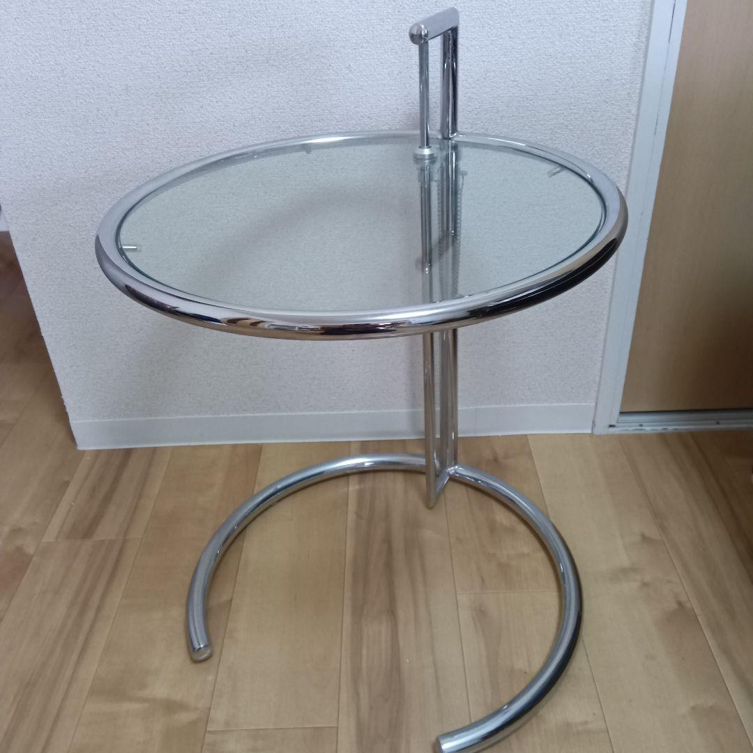 モダン ガラス天板 円形テーブル　円形ガラスサイドテーブル シルバーステンレス