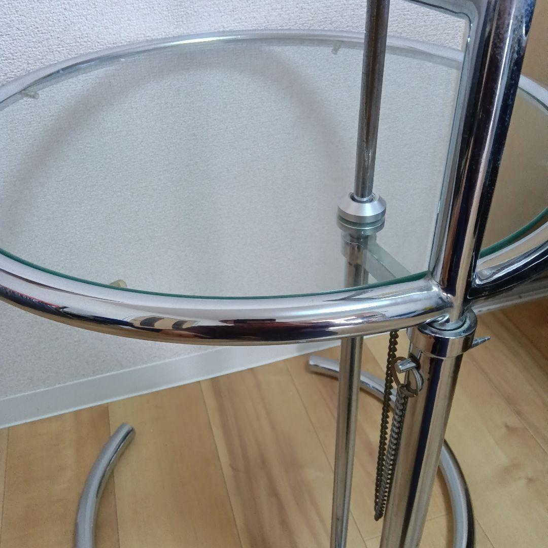 モダン ガラス天板 円形テーブル　円形ガラスサイドテーブル シルバーステンレス