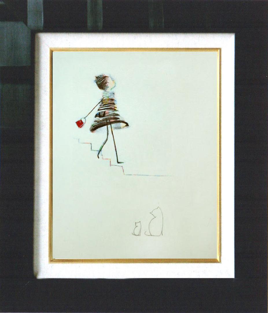 油絵 菅家令子 絵 絵画 インテリア F4-040214 白猫の親子 \" ？”