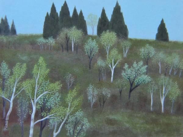 東山魁夷、春丘、希少画集画、新品高級額装付