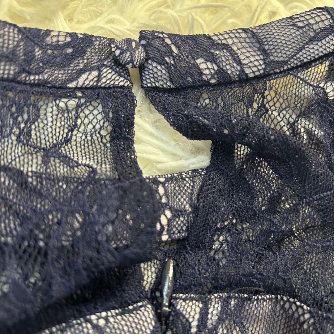 美品【NIANA】ニアナ シアーレース ウエストリボンドレス 長袖ワンピース L