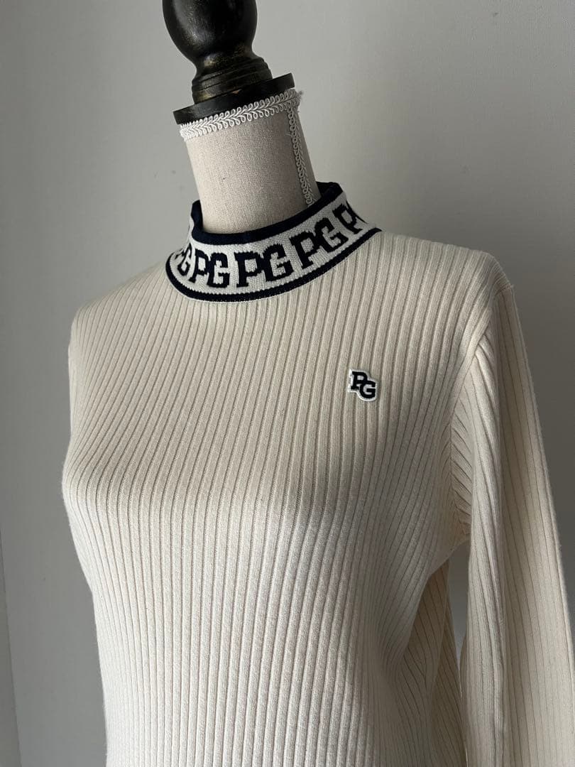 パーリーゲイツ　ウールカシミアホワイトロゴセーター