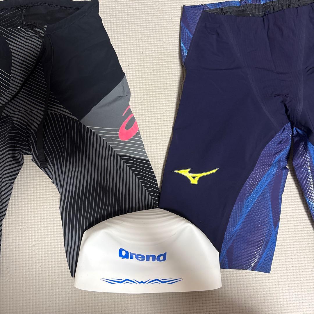 asics/MIZUNO GX競泳水着 黒/青　 アクアフォースシリコン製付き