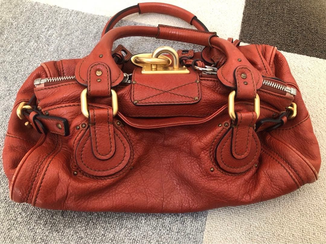 クロエ Chloe パディントン ハンドバッグ レザー ブラウン オレンジ