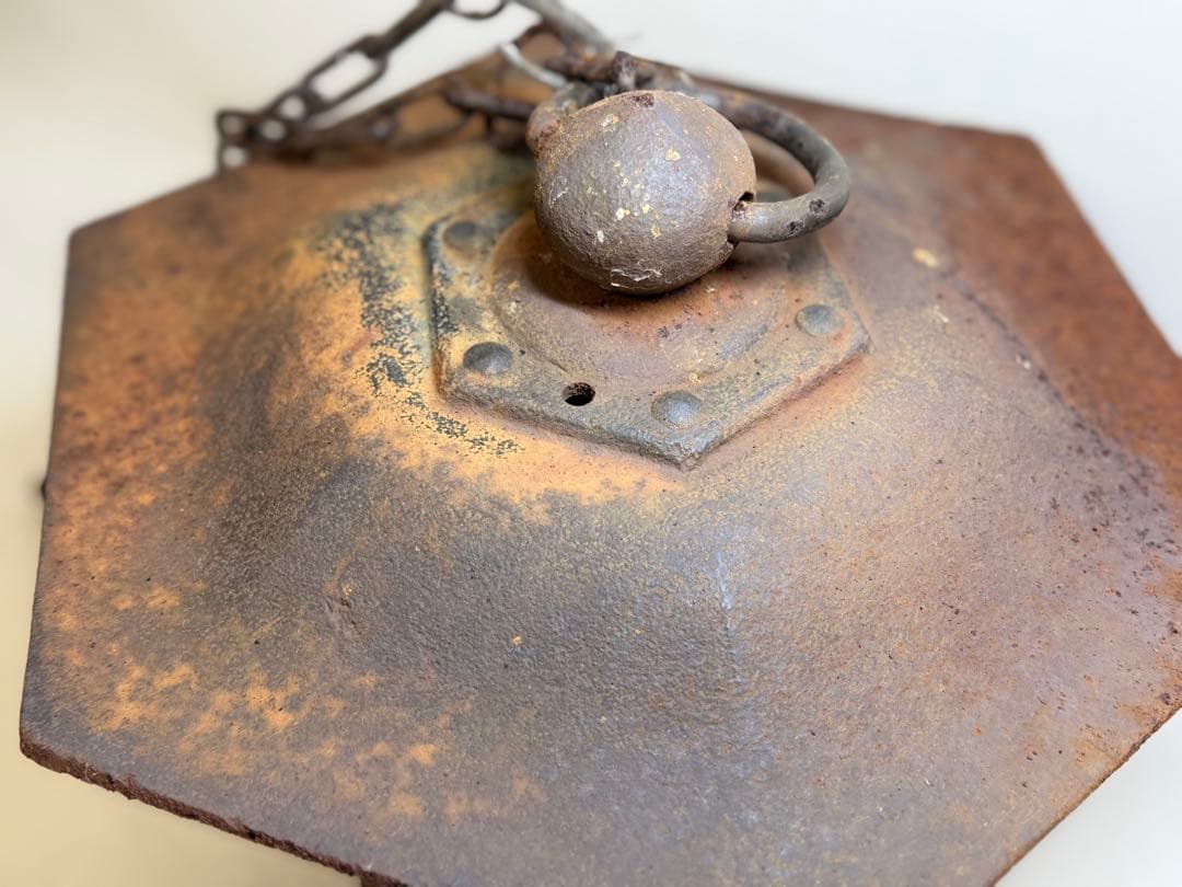 T68 古い鉄製 吊り灯籠 鎖付 重量4.6kg