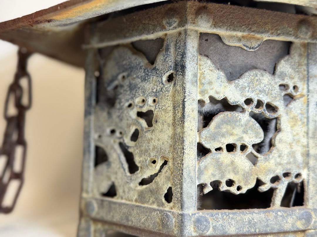 T68 古い鉄製 吊り灯籠 鎖付 重量4.6kg