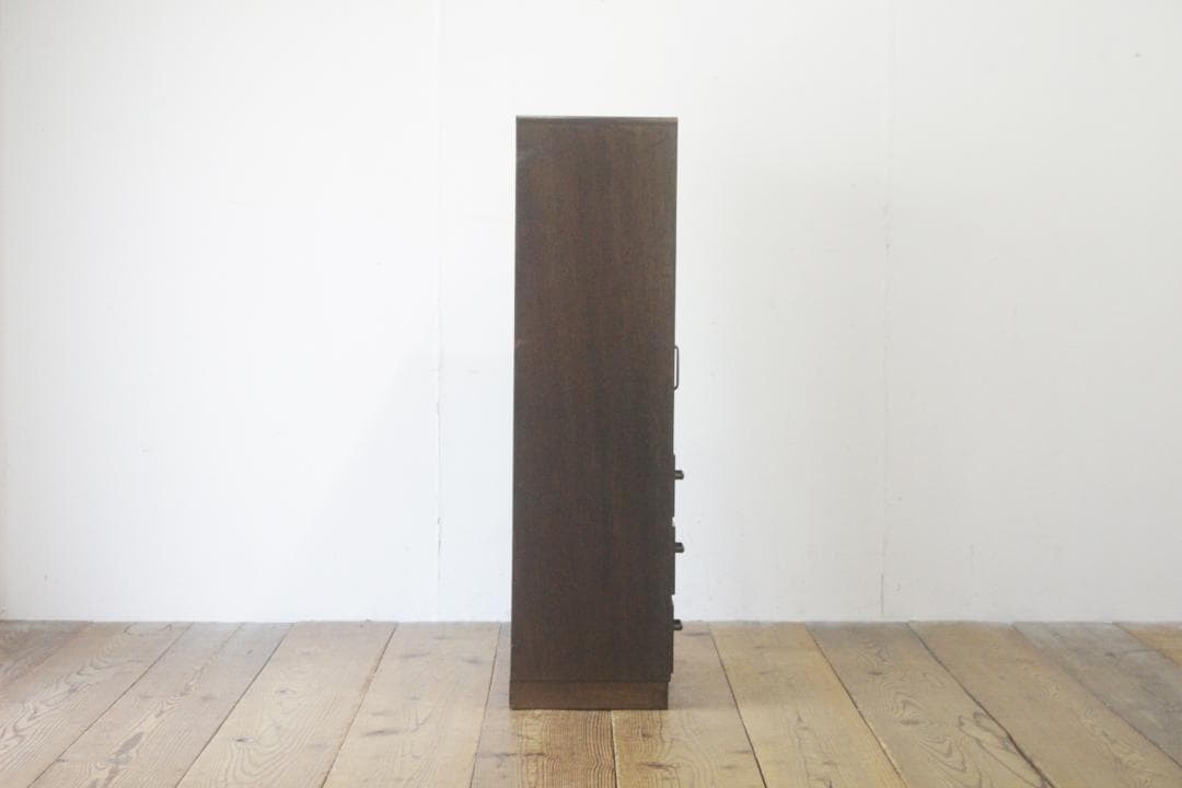 レトロ 小振り キャビネット 戸棚 引き出し 抽斗 3杯 収納 左右非対称 木製