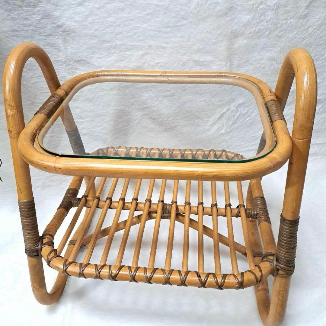 ラタン 籐 サイドテーブル 昭和レトロ