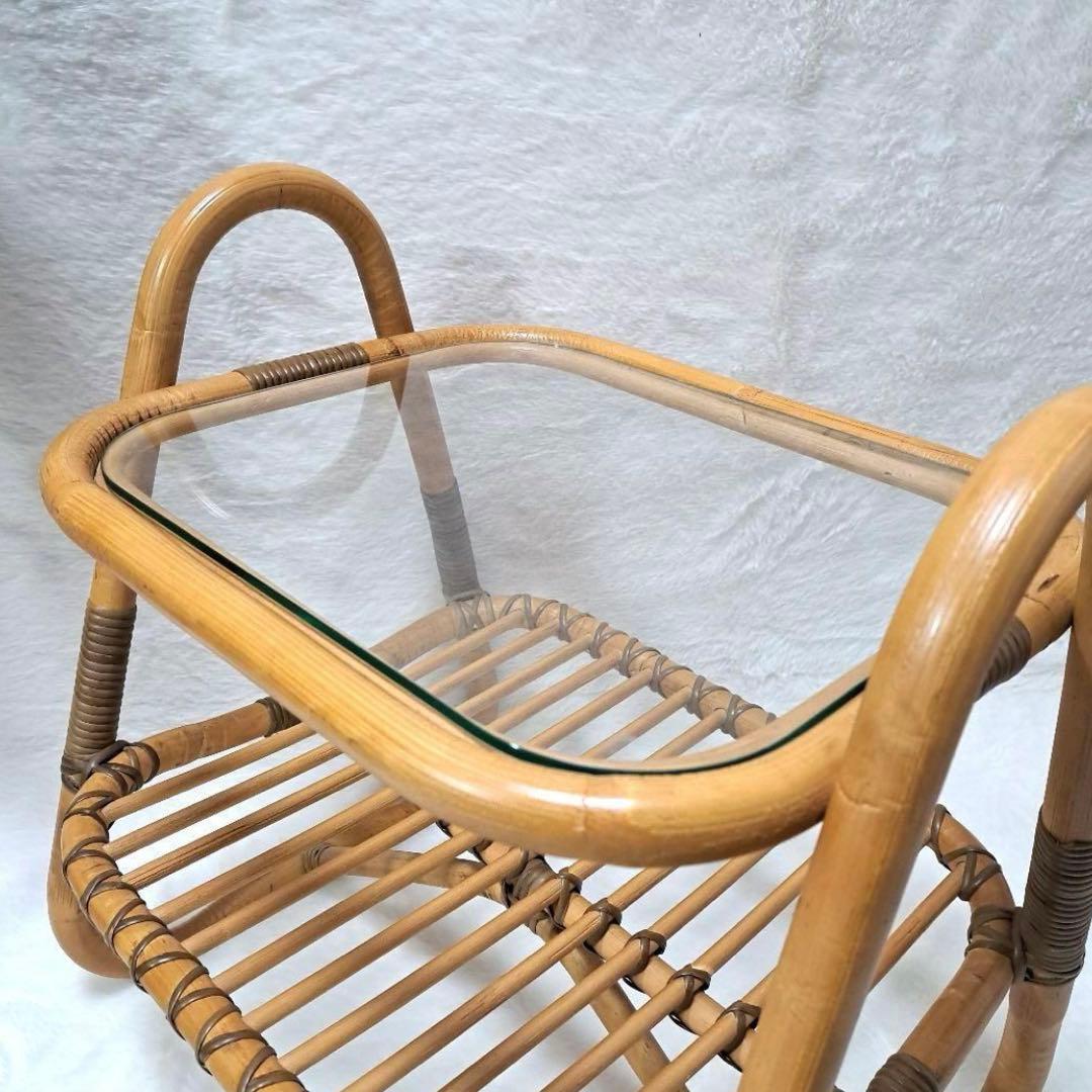 ラタン 籐 サイドテーブル 昭和レトロ