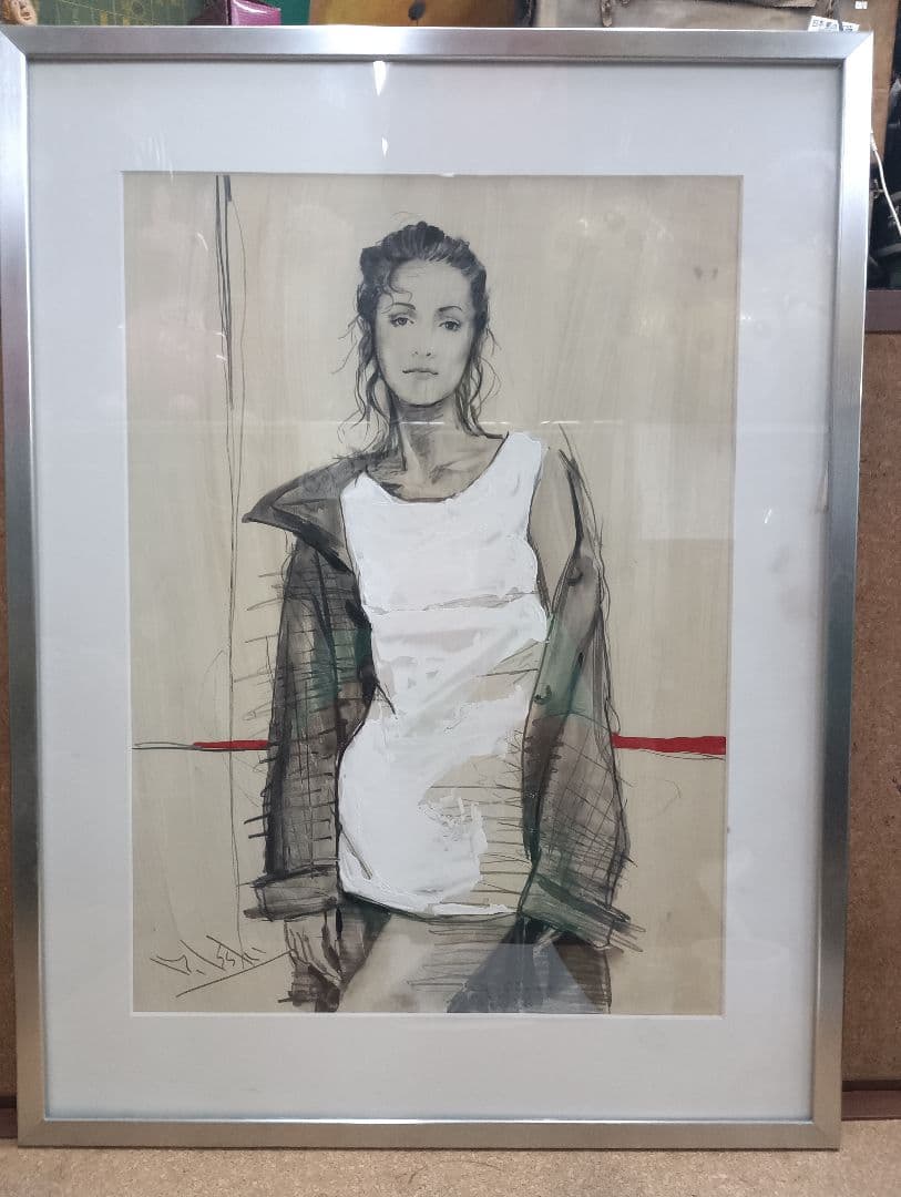 3117水彩画「女性像」画家不明　裏側にもあり