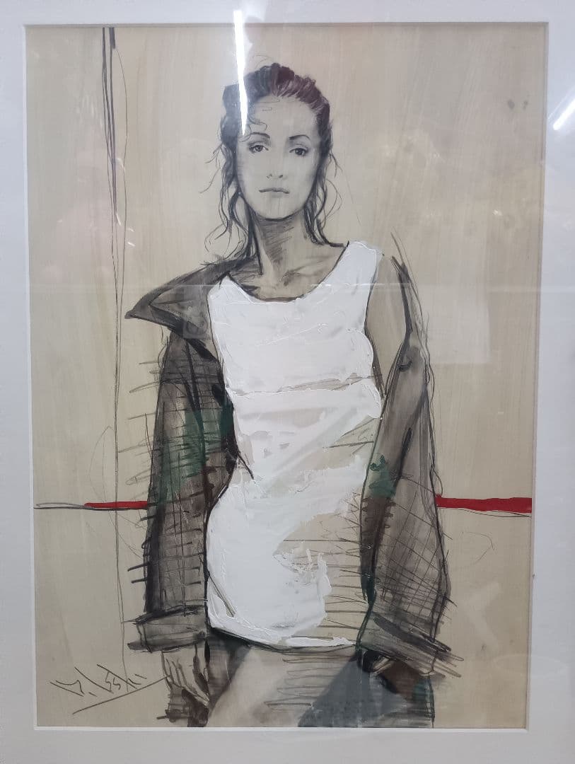 3117水彩画「女性像」画家不明　裏側にもあり