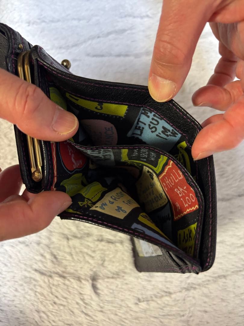 ANNA SUI 三つ折財布 パープル 編み込み バタフライ