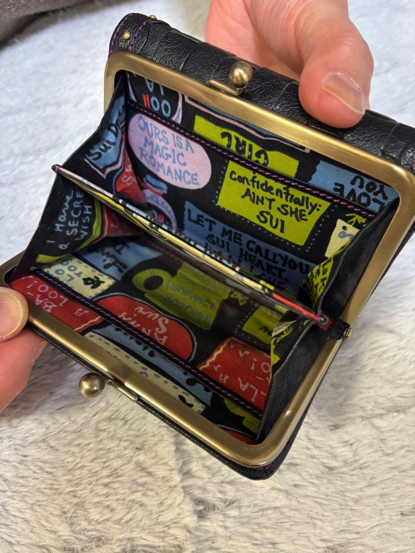 ANNA SUI 三つ折財布 パープル 編み込み バタフライ