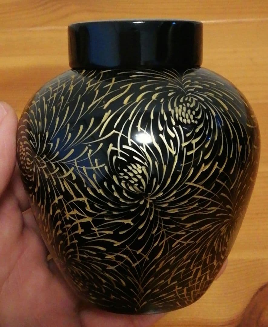 宝斎作　利休　帽子　沈金　茶入　箱付　仕服付　茶道具