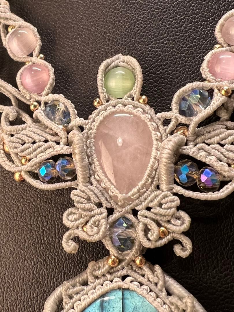 【handmade】マクラメ× ラブラドライト&ローズクォーツ ネックレス