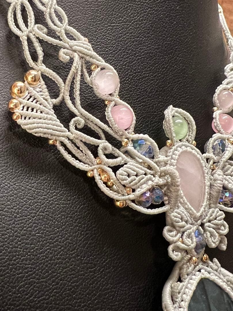 【handmade】マクラメ× ラブラドライト&ローズクォーツ ネックレス