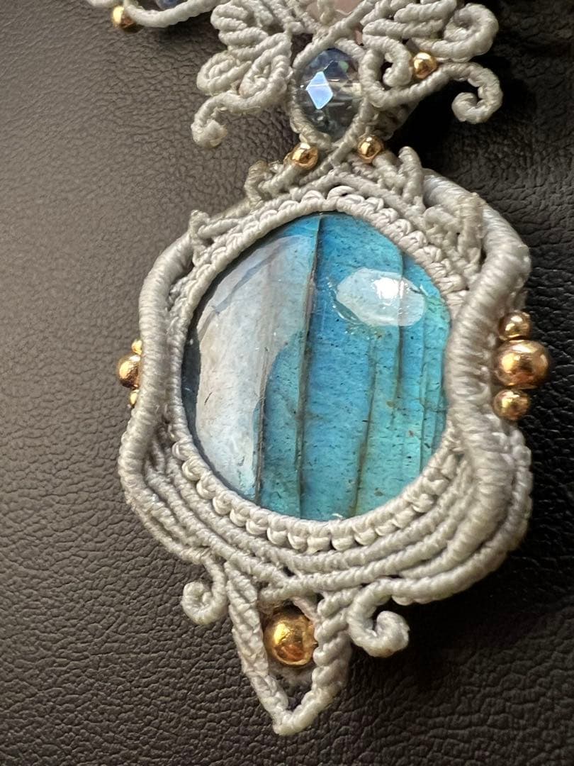 【handmade】マクラメ× ラブラドライト&ローズクォーツ ネックレス