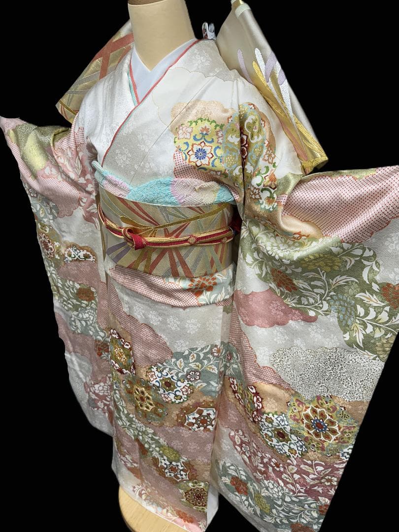 商談中 逸品 白地 染め分け華文 振袖 梅垣織物 フルセット 小田急誂え