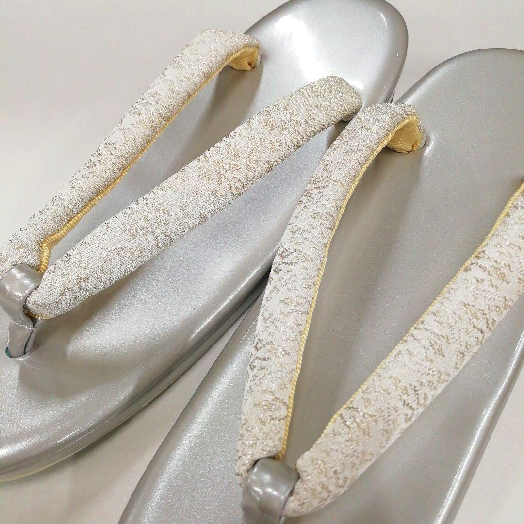 新品未使用 礼装用 佐賀錦シルバー系草履バッグセット　フリーサイズ OL-2