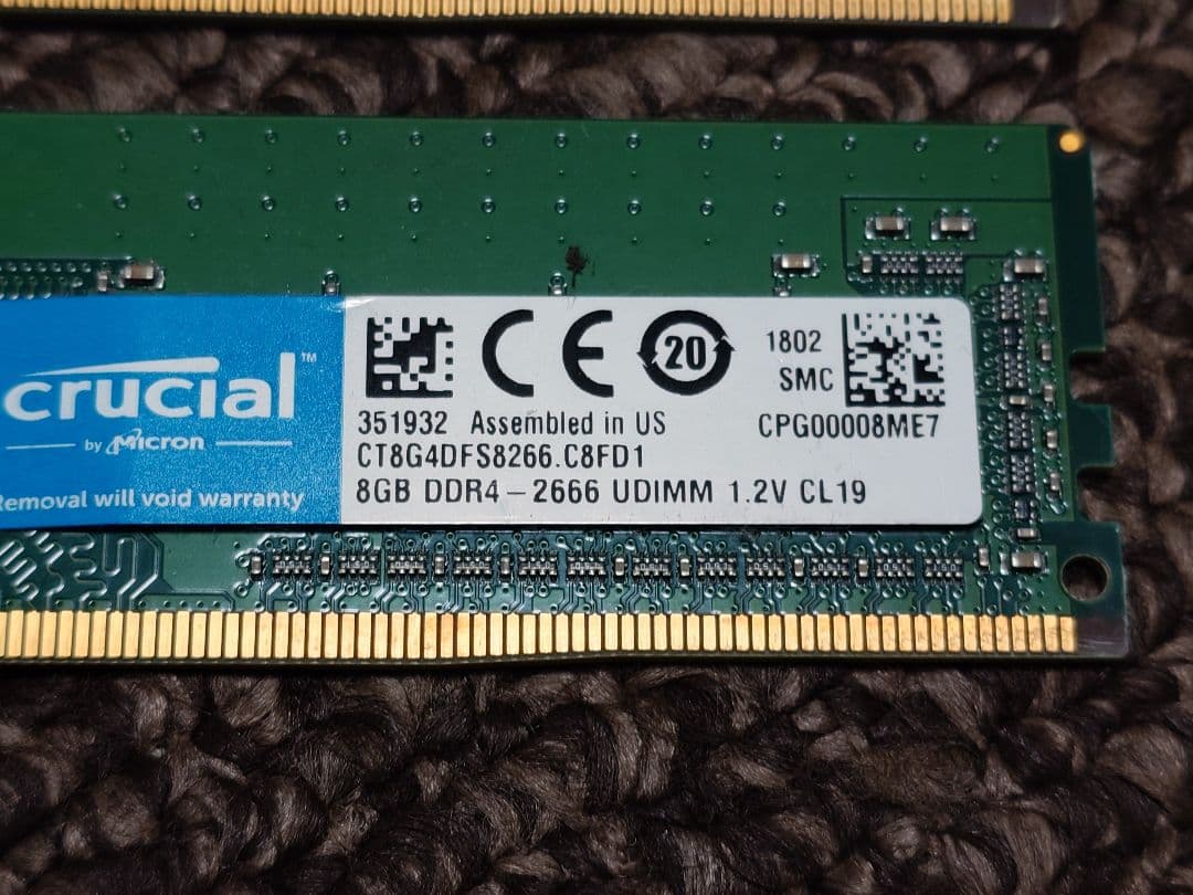 Crucial DDR4-2666 (8GBx2)16GB（動作確認済）
