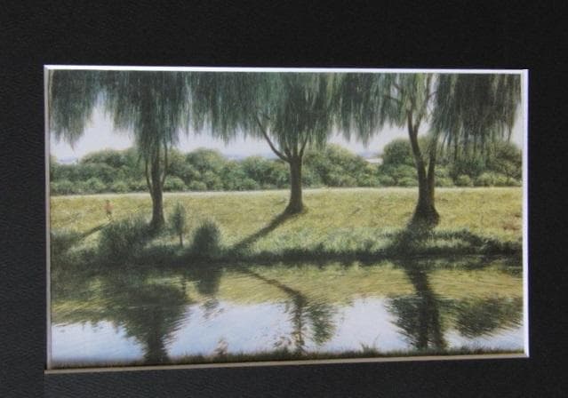 山本貞、【水辺の光景】、希少な額装用画集より、新品額装付