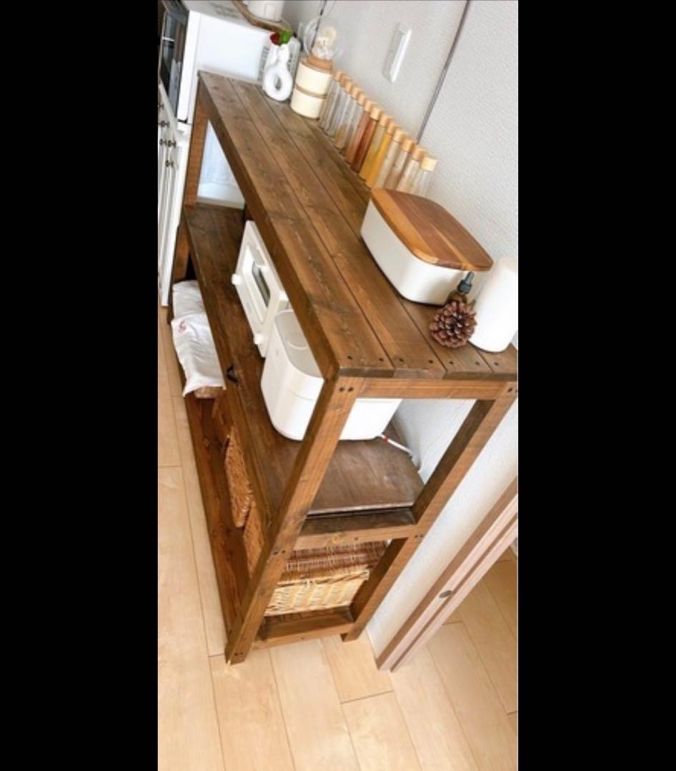木製　キッチン収納　作家さん作品　家電収納 3段シェルフ