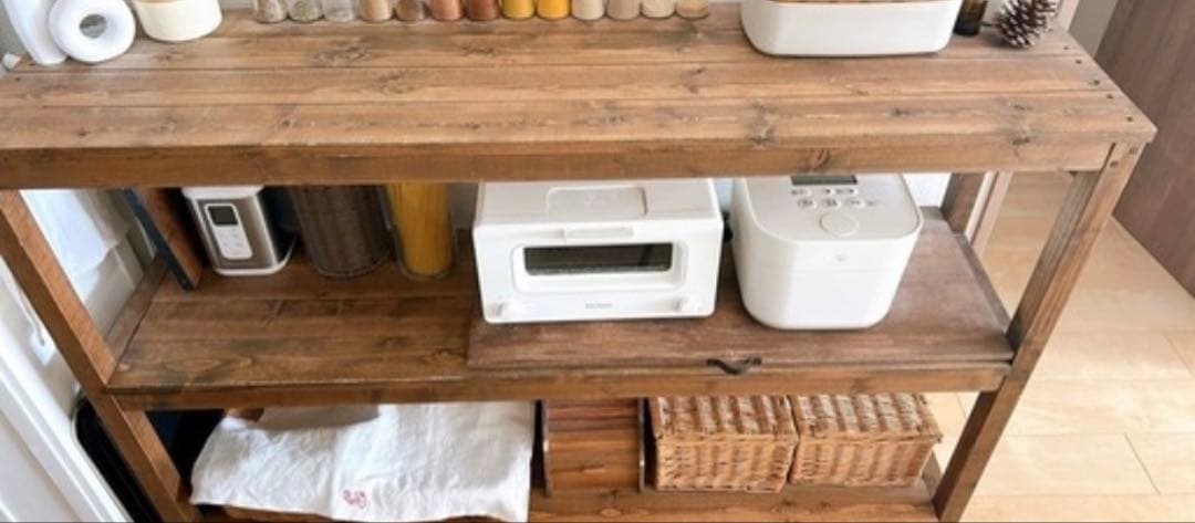 木製　キッチン収納　作家さん作品　家電収納 3段シェルフ