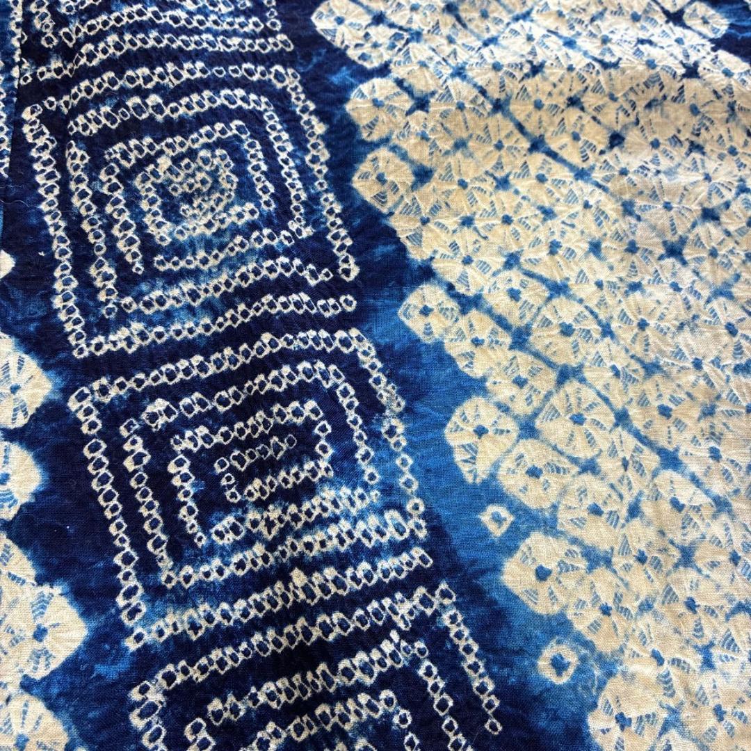 ■E4717■木綿■浴衣■藍染　有松鳴海絞り　斜め縞模様　浴衣■丈153　裄66