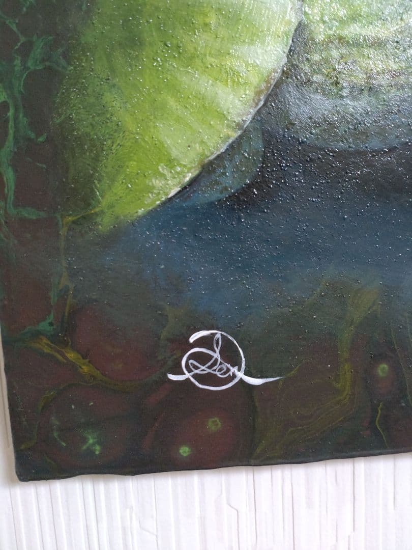 カエルの油絵【水鏡】1点物の原画◆作者サイン入り◆F3号キャンバス