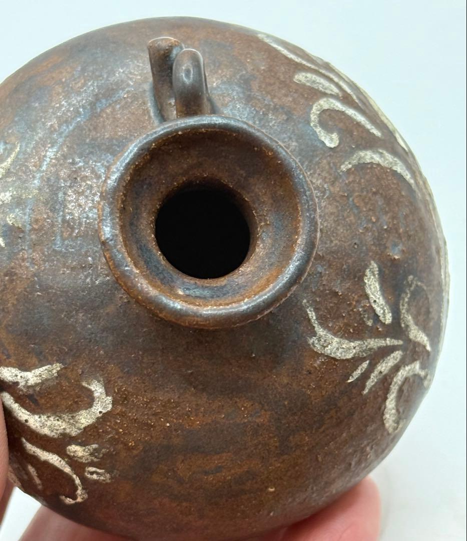 李朝　飴釉　唐草紋水滴　アンティーク　送料込み250515