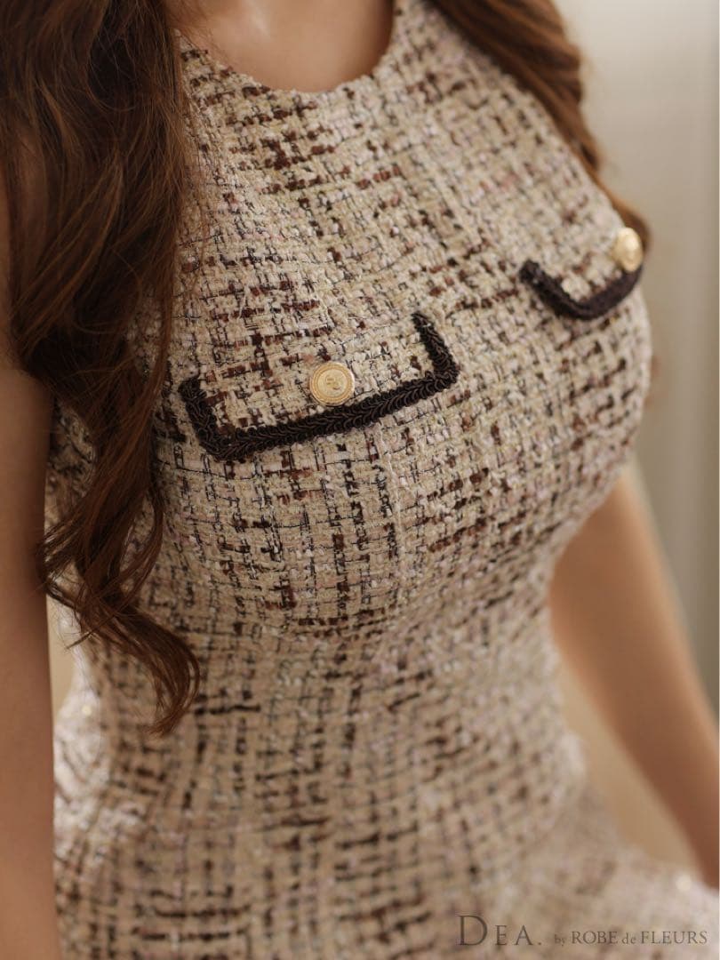 極美品 ローブドフルール ドレス キャバ ミニ ツイード ラメ プリーツ