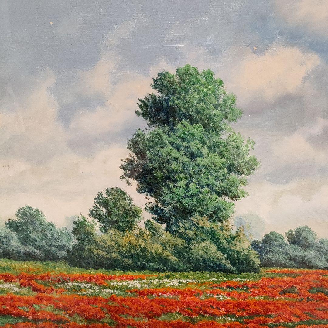 \"油彩画\"Ottorino Campagnari『ポピーフィールド』直筆サイン入