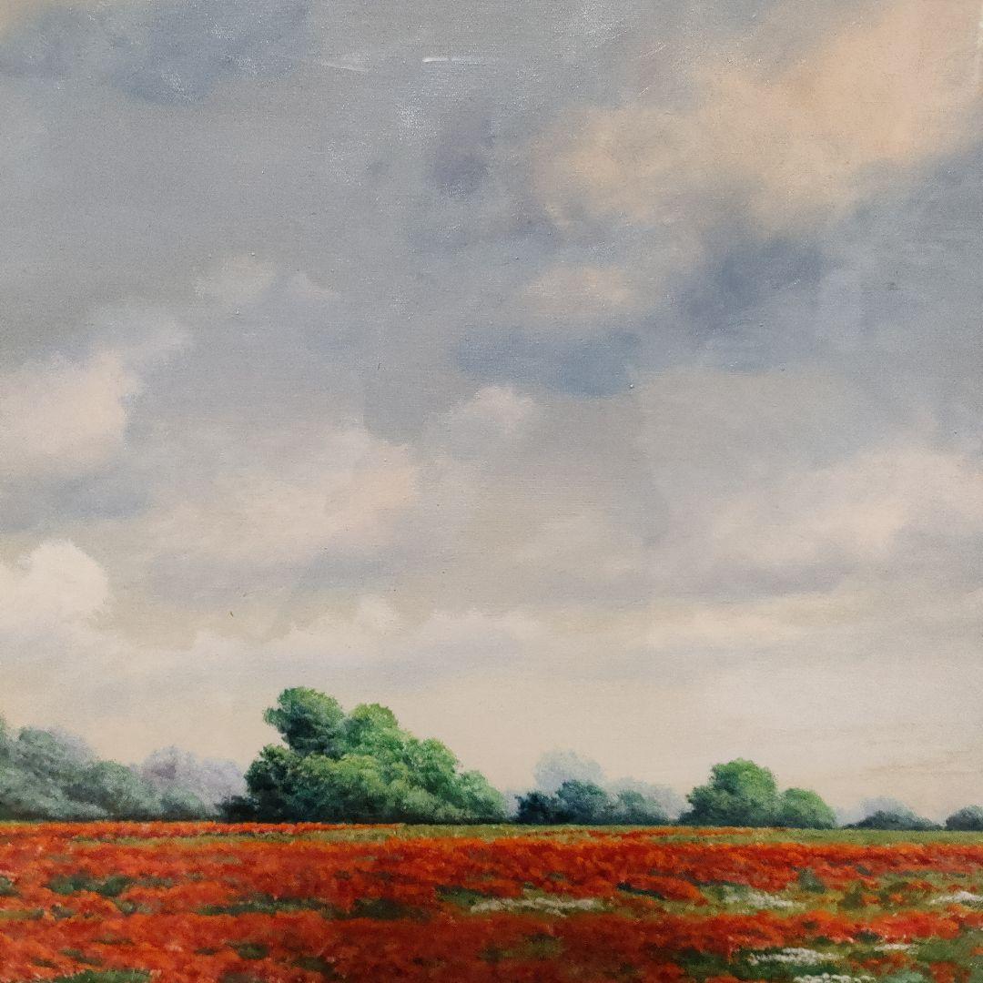 \"油彩画\"Ottorino Campagnari『ポピーフィールド』直筆サイン入